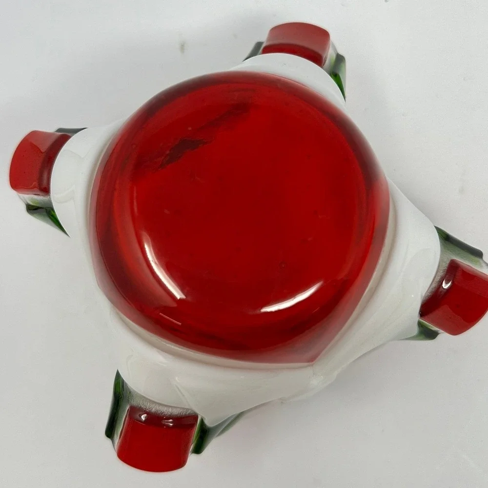 Art Glass Votive Candle Holder Red Green White Checkered Handkerchief Bowl A2